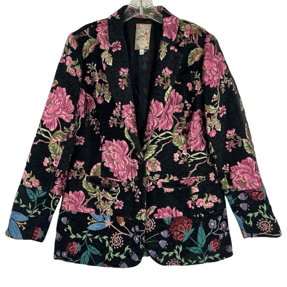 Johnny Was Rosalyn Jacquard Floral Tapestry Pink & Black Jacket Size M - Picture 7 of 14